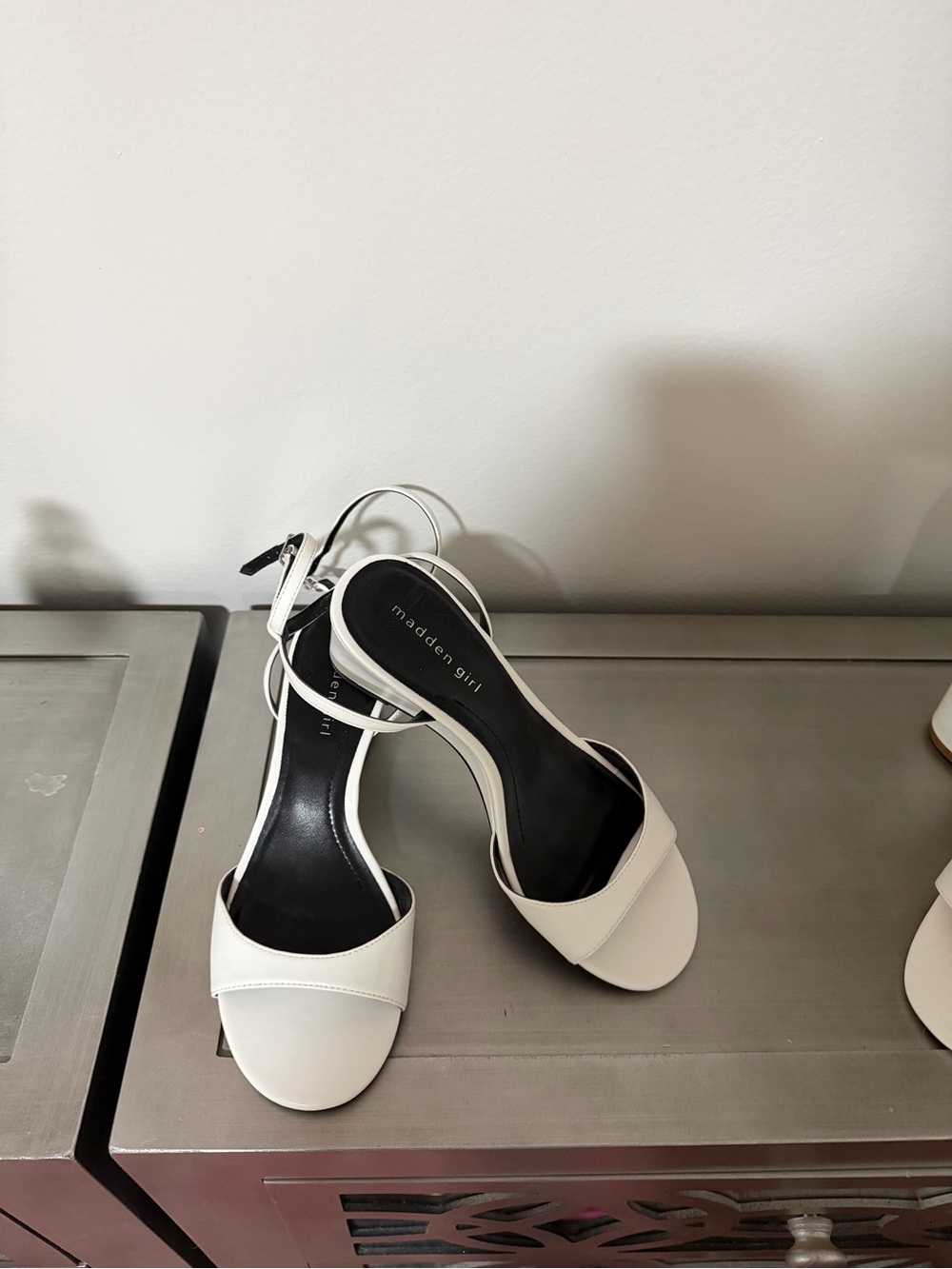 Madden Girl White Strappy Block Heel Sandals